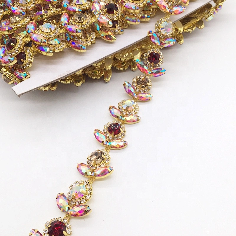 Carnival Dress Decorative Gold Resin Chains Necklaces Type AB Rhinestone Main Stone Trims