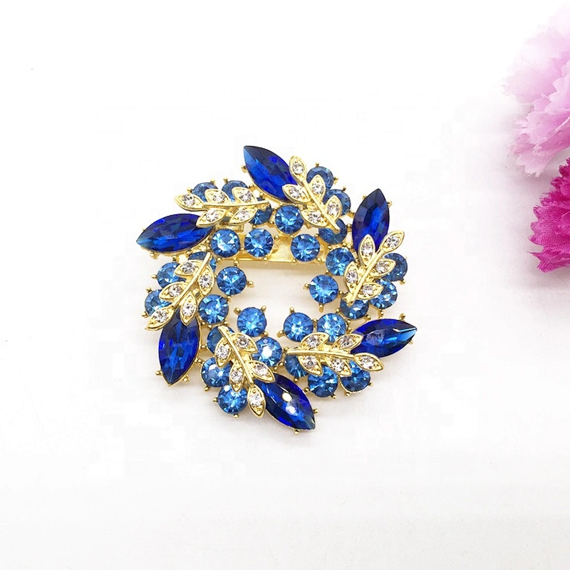 high quality wedding gifts glass stones royal blue foliage crystal rhinestone brooch