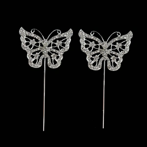Rhinestone Silver Crystal Butterfly Butterflies Wedding Pick Cake Cupcake Topper