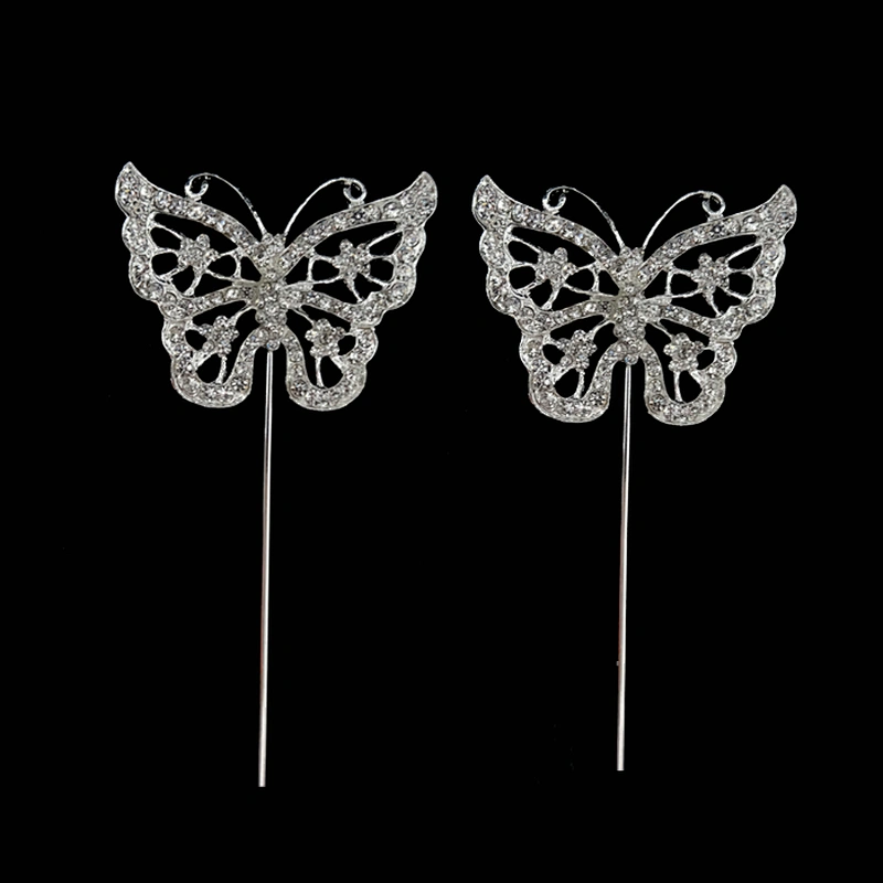 Rhinestone Silver Crystal Butterfly Butterflies Wedding Pick Cake Cupcake Topper