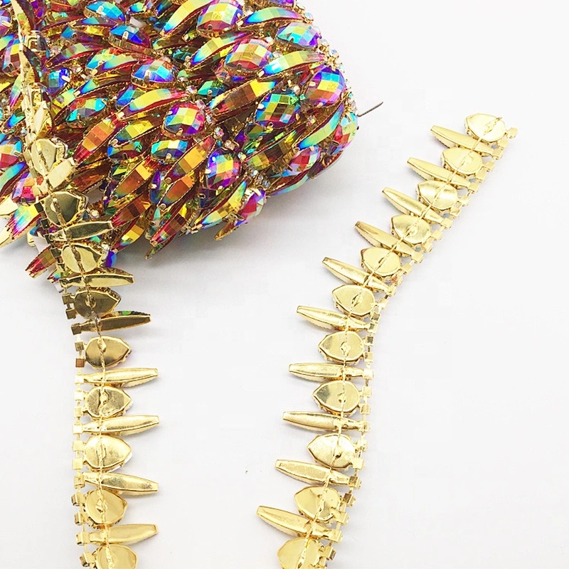 Latest New Design Resin Stones Bling Gold AB Chain Trimming For Carnival Costume Decors