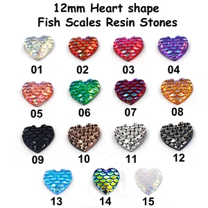 Wholesale Fish Scales AB Colors Heart shape Resin Rhinestones