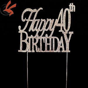 Party Cake Decoration Silver Rhinestone Happy Birthday 40th Cake Topper