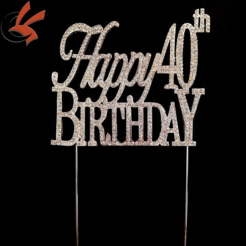 Party Cake Decoration Silver Rhinestone Happy Birthday 40th Cake Topper
