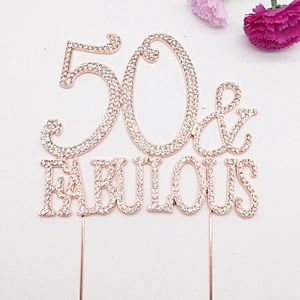 New Custom Product Decorations Crystal Wedding Birthday 50th Rhinestone Cake Topper