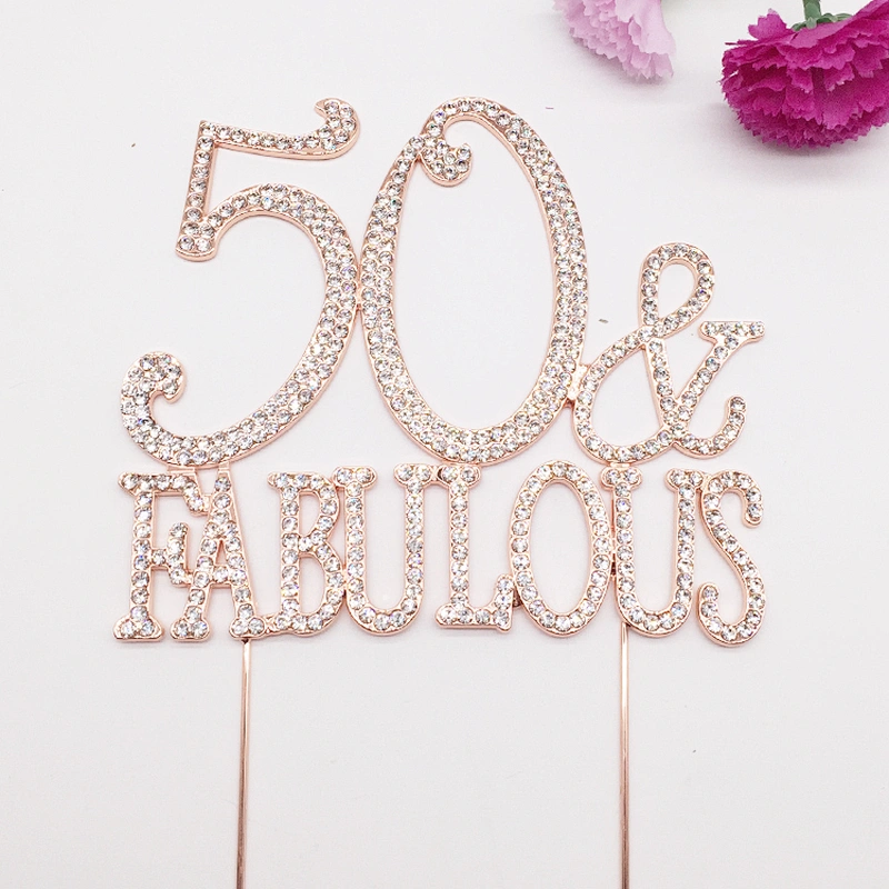 New Custom Product Decorations Crystal Wedding Birthday 50th Rhinestone Cake Topper