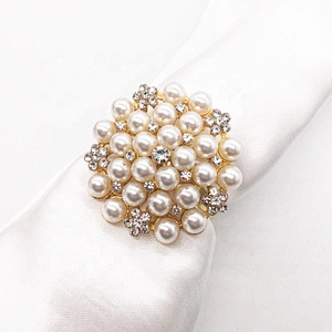 Vintage Tablescape Bling Rhinestone Wedding Pearl Napkin Ring Wholesale