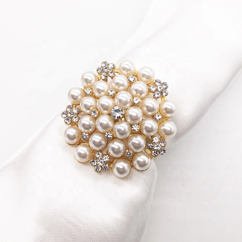Vintage Tablescape Bling Rhinestone Wedding Pearl Napkin Ring Wholesale
