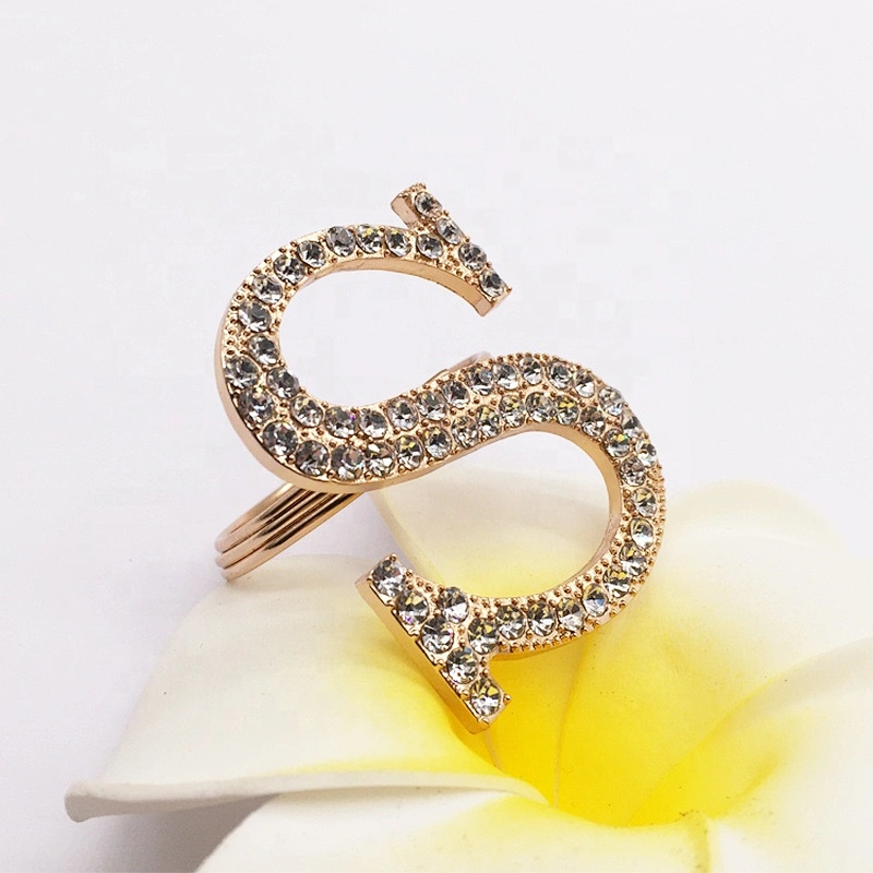 high quality make rhinestone crystal letter women napkin rings for table decoration and accessories