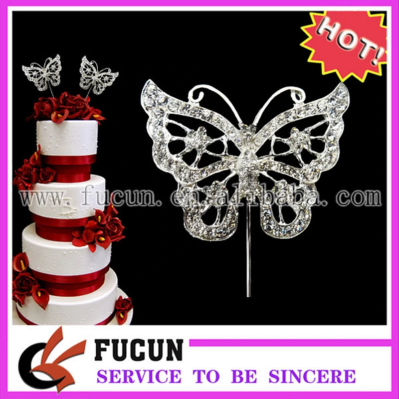 Spring Summer Crystal Rhinestone Butterfly Wedding Anniversary Cake Topper
