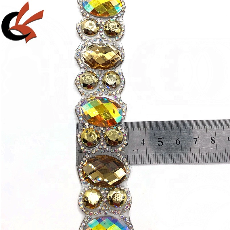 New Yellow AB resin stones iron on rhinestone trims tape appliques