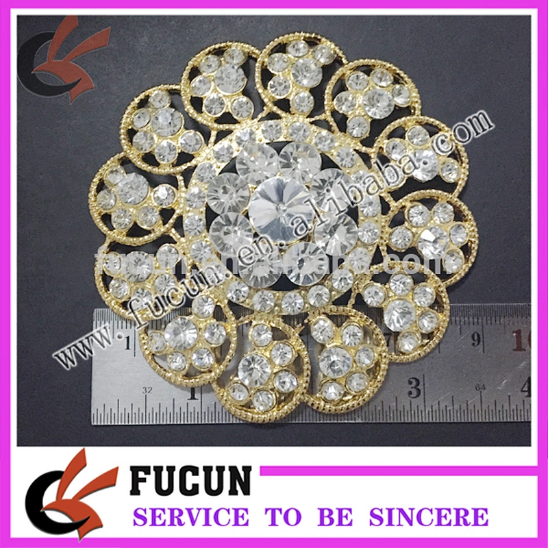 Factory Handmade Gold Base Rhinestone Flower Brooch Big Crystal Brooch Wholesale