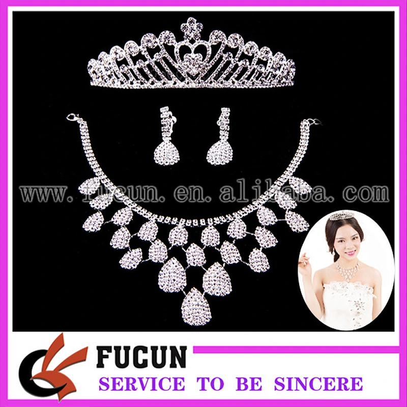Elegent pearl Rhinestone drop Jewelry Set Crystal Wedding bride tiara,earings,necklace