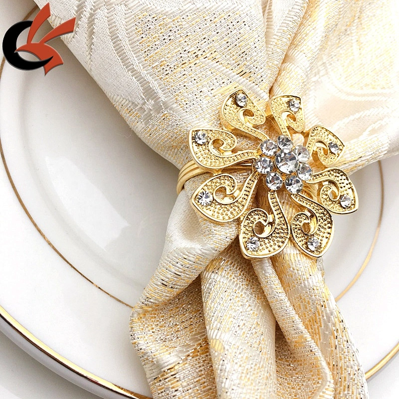 gorgeous gold metal crystal rhinestone napkin rings for wedding