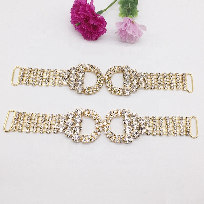 New design women belt buckle decorative gold plated rhinestone swimwear connector for bikinisuit