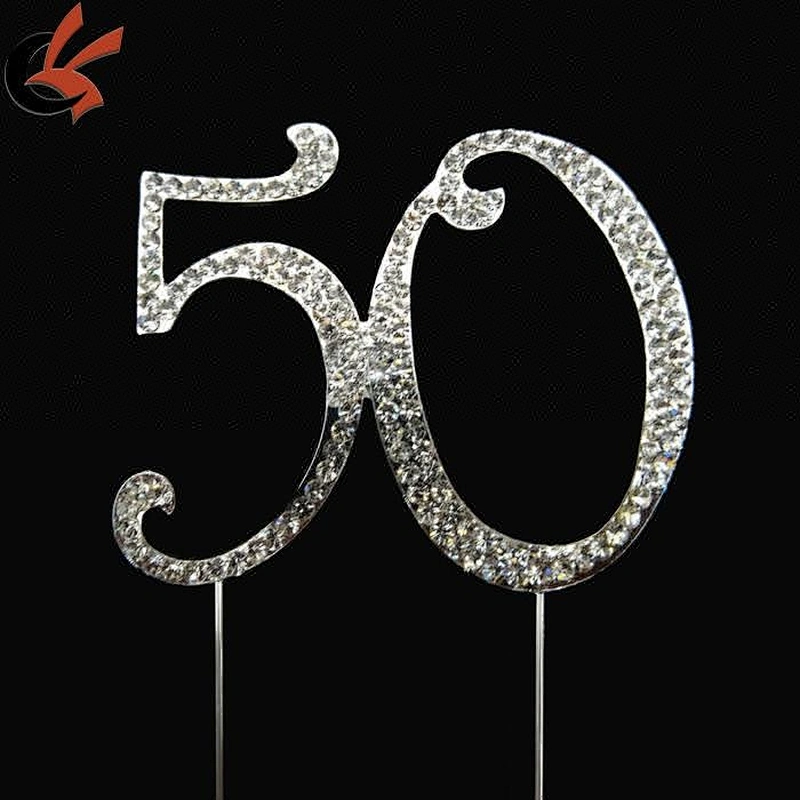 7cm Rhinestone Number 50Silver Crystal diamond cake Topper