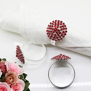 Wedding favors crystal round colorful design red rhinestone napkin ring for Christmas