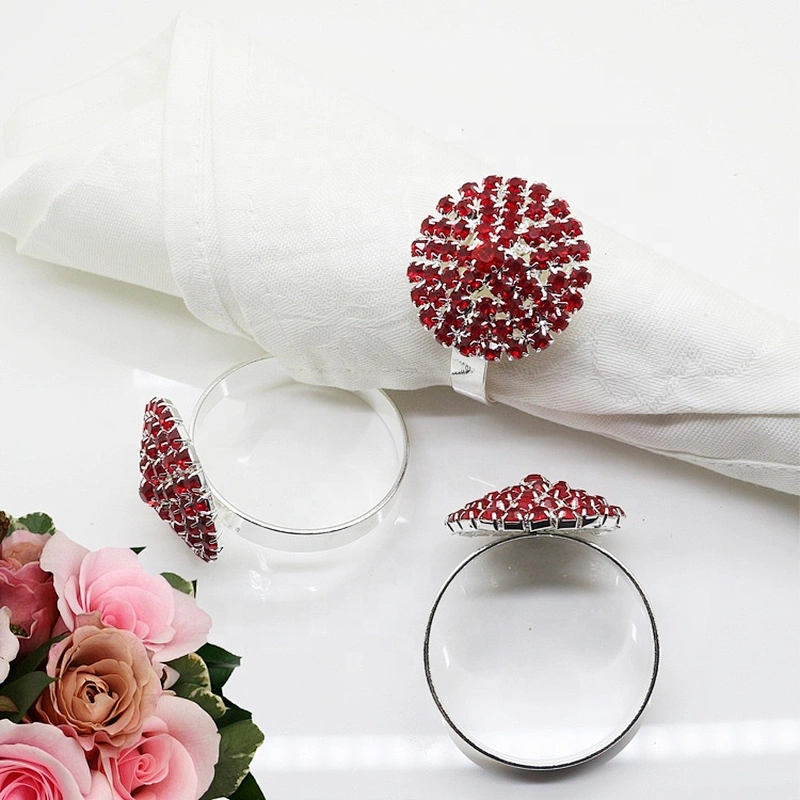 Wedding favors crystal round colorful design red rhinestone napkin ring for Christmas