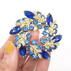 high quality wedding gifts glass stones royal blue foliage crystal rhinestone brooch