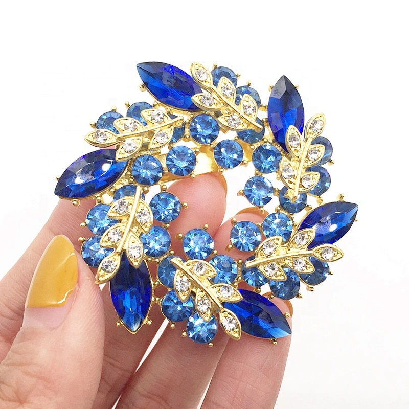 high quality wedding gifts glass stones royal blue foliage crystal rhinestone brooch