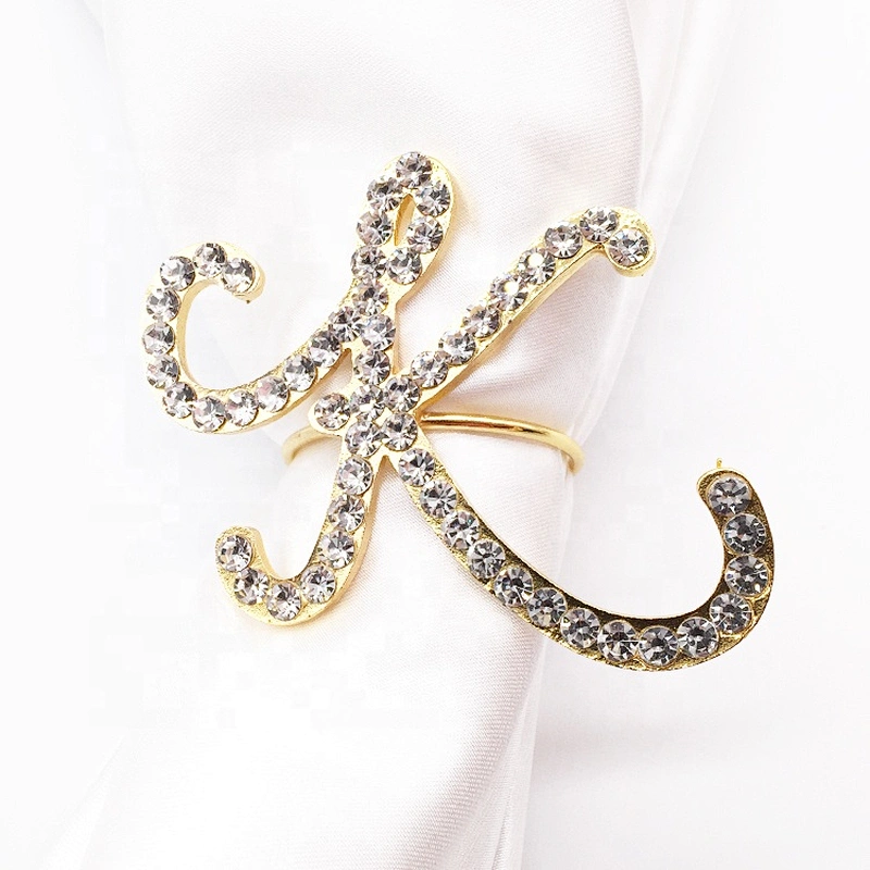 Custom crystal metal gold initial napkin ring rhinestone letter napkin ring for wedding decoration