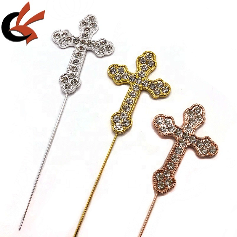 Pop style silver plating color clear crystal rhinestone cross wedding cake topper