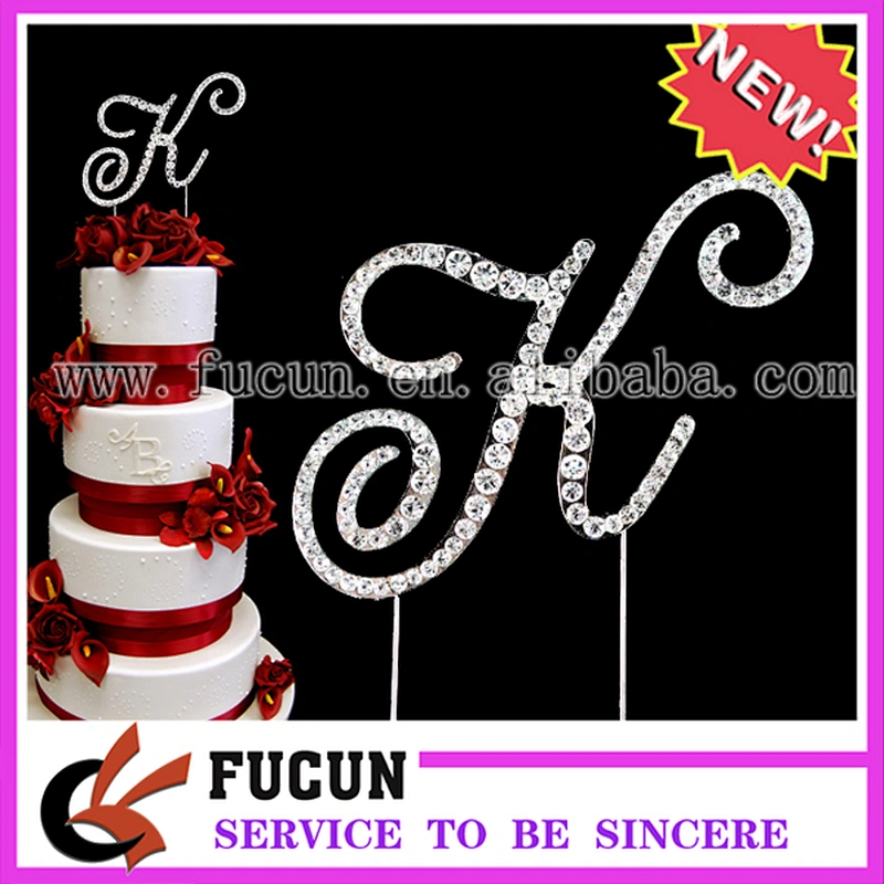 Silver Letter Initial Monogram Wedding Cake Topper in Crystal Rhinestone Covered