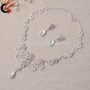 rhinestone drop earrings necklace party jewelry set