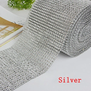Gold Colourful Decorative 24 rows Plastic Rhinestone Mesh Trimming Guangzhou Supplier