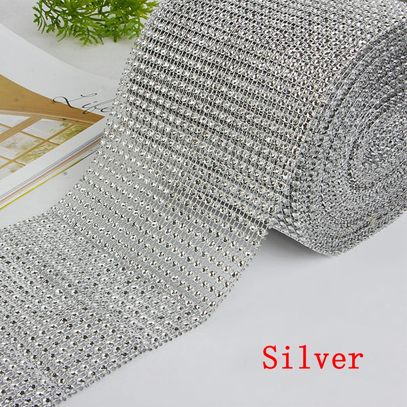 Gold Colourful Decorative 24 rows Plastic Rhinestone Mesh Trimming Guangzhou Supplier