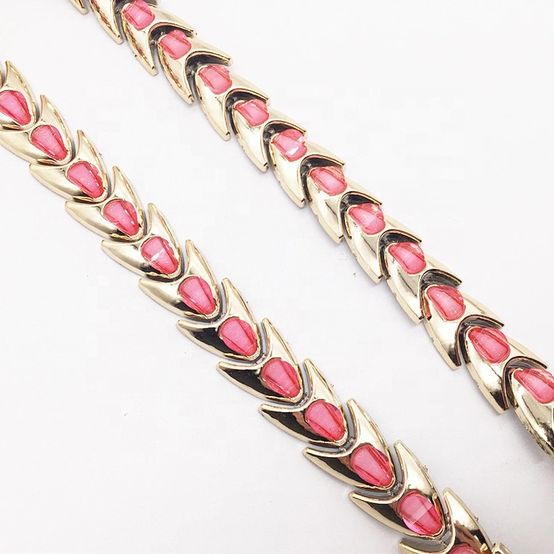 Customs Handmade Garment Gold Flexible Plastic Base Trimming Pink Gem Rhinestone Trims
