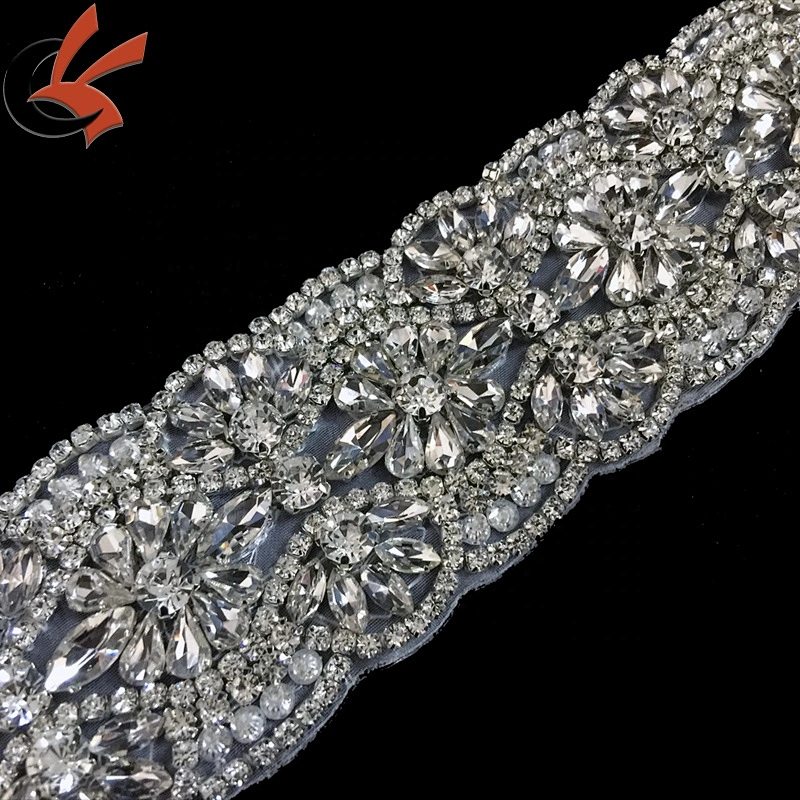 Sew on Wedding Bridal Belt Sash Crystal Rhinestone Applique for Evening Dress