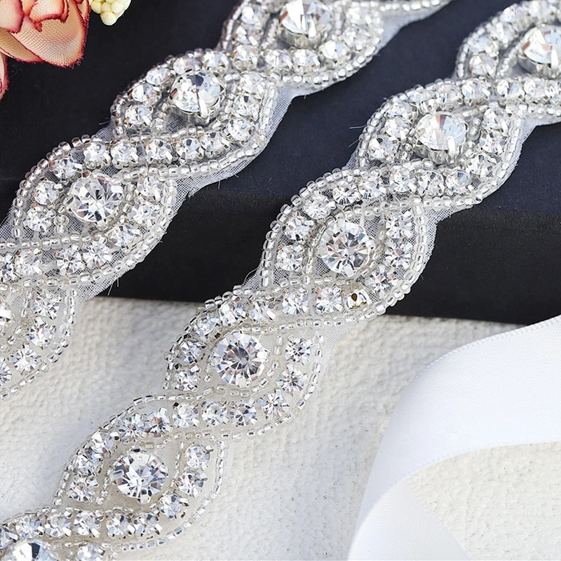 Hot Fix Beaded Rhinestone Bridal Garments Wedding Dress Headband Bridal Strass Sash Applique