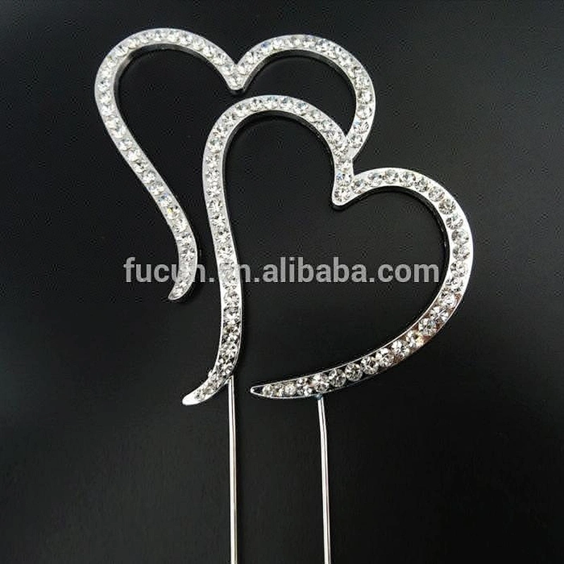 Wedding  Rhinestone Double Hearts Cake Topper