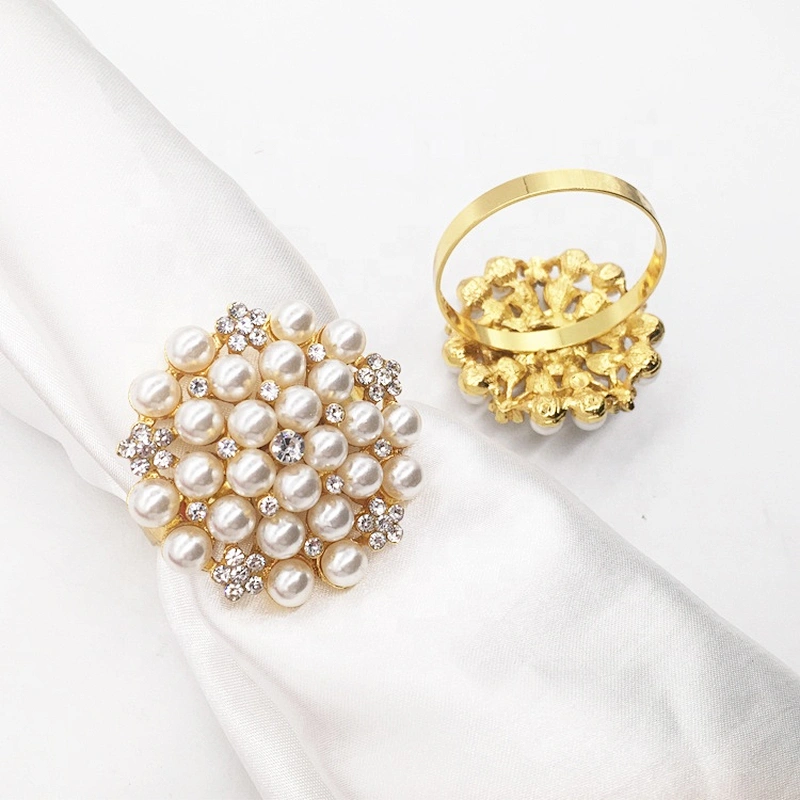 Vintage Tablescape Bling Rhinestone Wedding Pearl Napkin Ring Wholesale