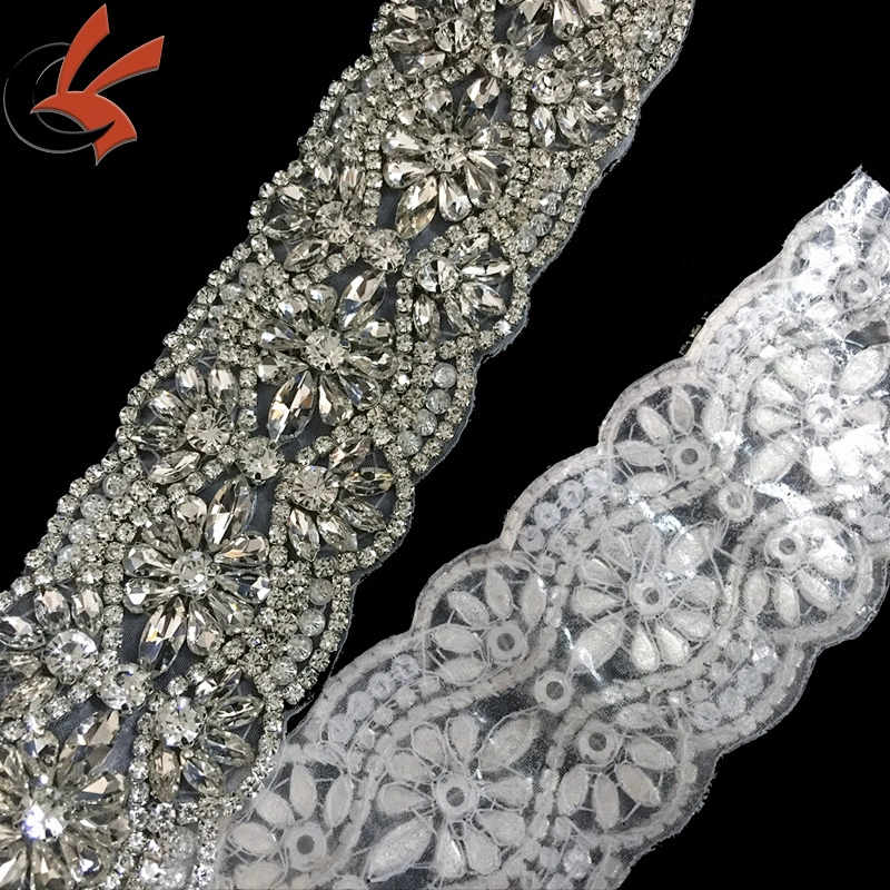 Sew on Wedding Bridal Belt Sash Crystal Rhinestone Applique for Evening Dress