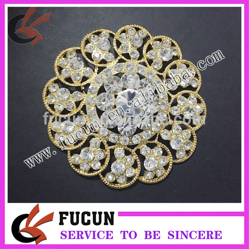 Factory Handmade Gold Base Rhinestone Flower Brooch Big Crystal Brooch Wholesale