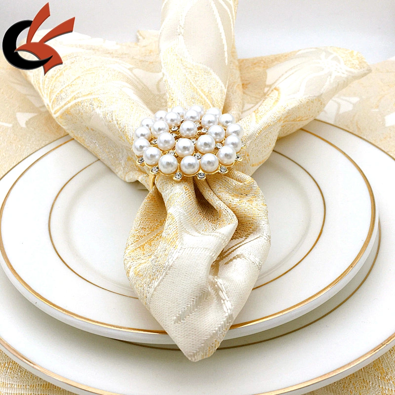 Metal Gold Plated Bling Pearl Napkin Ring for Table Decoration