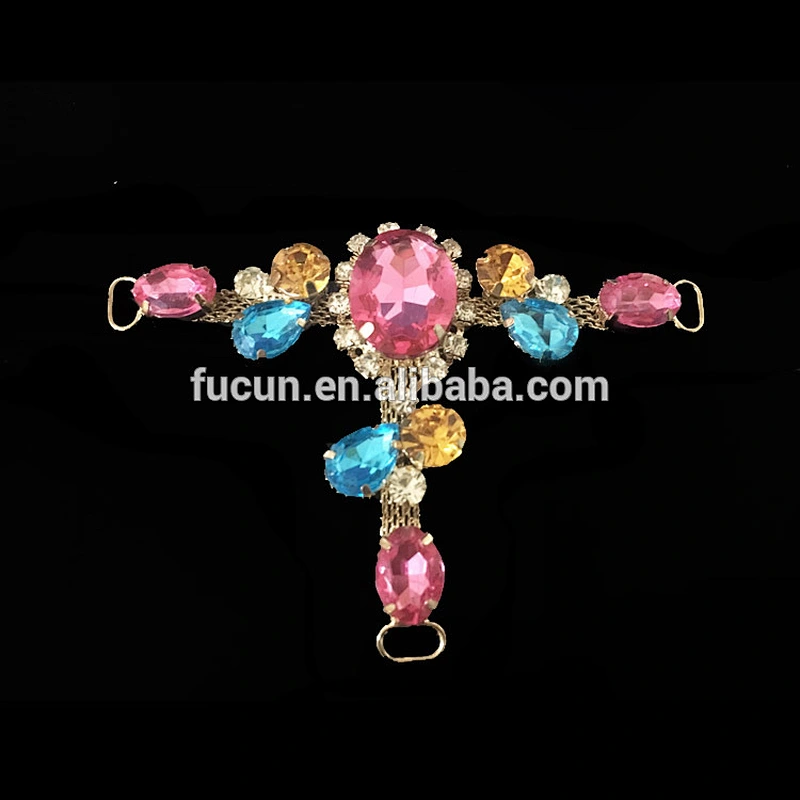 Colorful fashion rhinestone trimming chain lady sandal accessories shoes connector shoes upper buckle