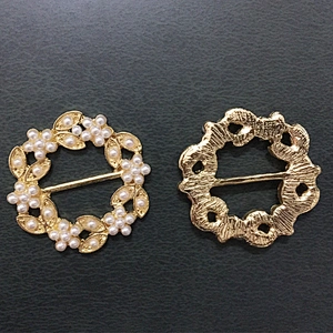 gold plating pearl flower round sash slider metal buckle for wedding party decoration