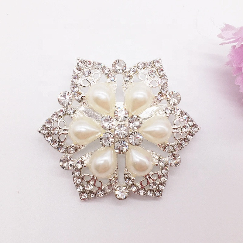 best price flower design crystal clear pearl rhinestone brooch pin