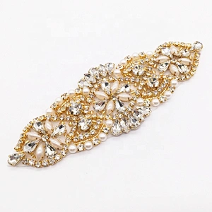 Rose Gold Embroidery Patch Applique Stick Iron On Emblem Rhinestone Applique For Garment Accessories
