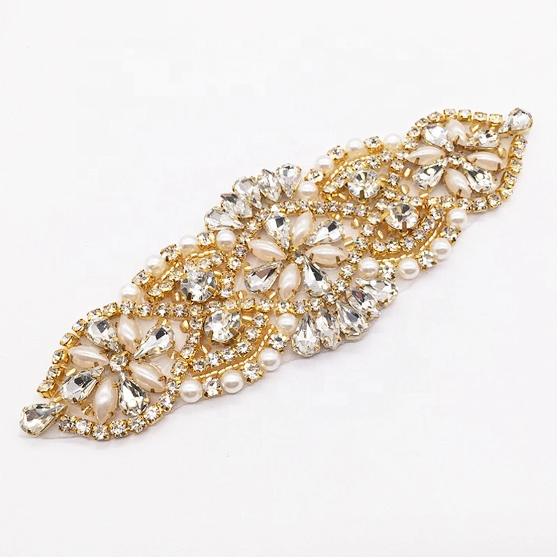 Rose Gold Embroidery Patch Applique Stick Iron On Emblem Rhinestone Applique For Garment Accessories