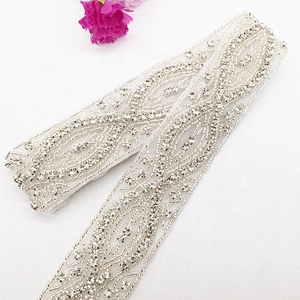New arrivals fashion vintage crystal bridal lace wedding dress rhinestone applique sash
