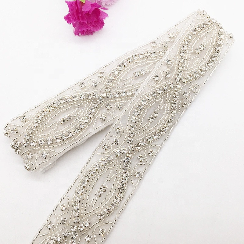 New arrivals fashion vintage crystal bridal lace wedding dress rhinestone applique sash