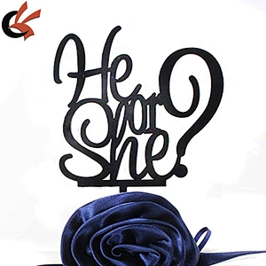 party cake decoration gender reveal he or she? black acrylic cake topper