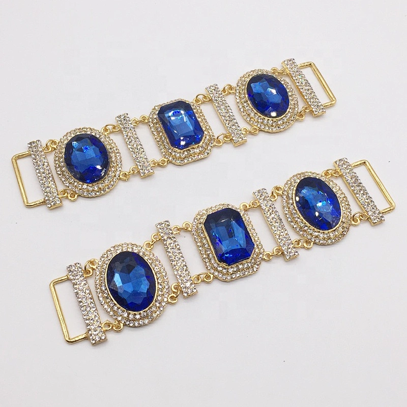 Unique design gold plated decorative blue glass rhinestone jewelry bikini connectors