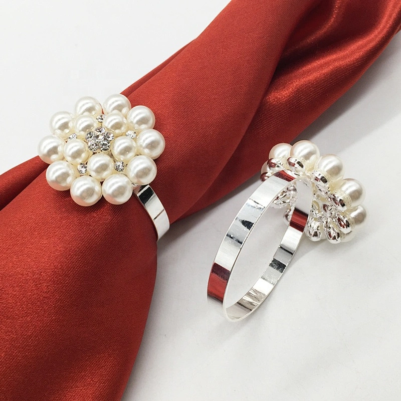 Decorative bulk wholesale wedding tableware rhinestone pearl beads napkin rings for sell
