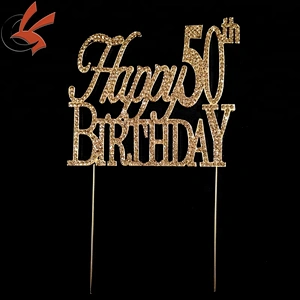 Large Sparkling gold Rhinestone 50th Happy Birthday Cake Topper