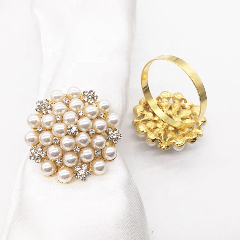 Vintage Tablescape Bling Rhinestone Wedding Pearl Napkin Ring Wholesale